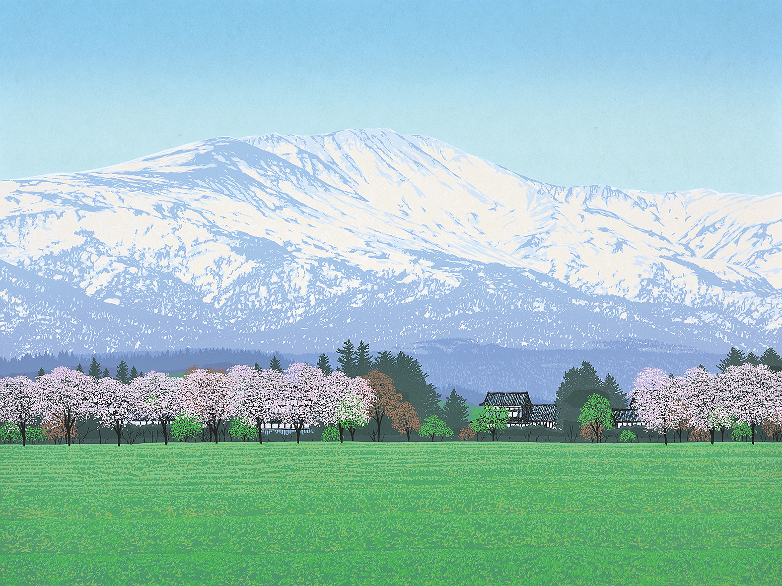 北川実、【二月の道後山】、希少な画集より、新品高級額・額装付 北川実、【二月の道後山】、希少な画集より、新品高級額・額装付
