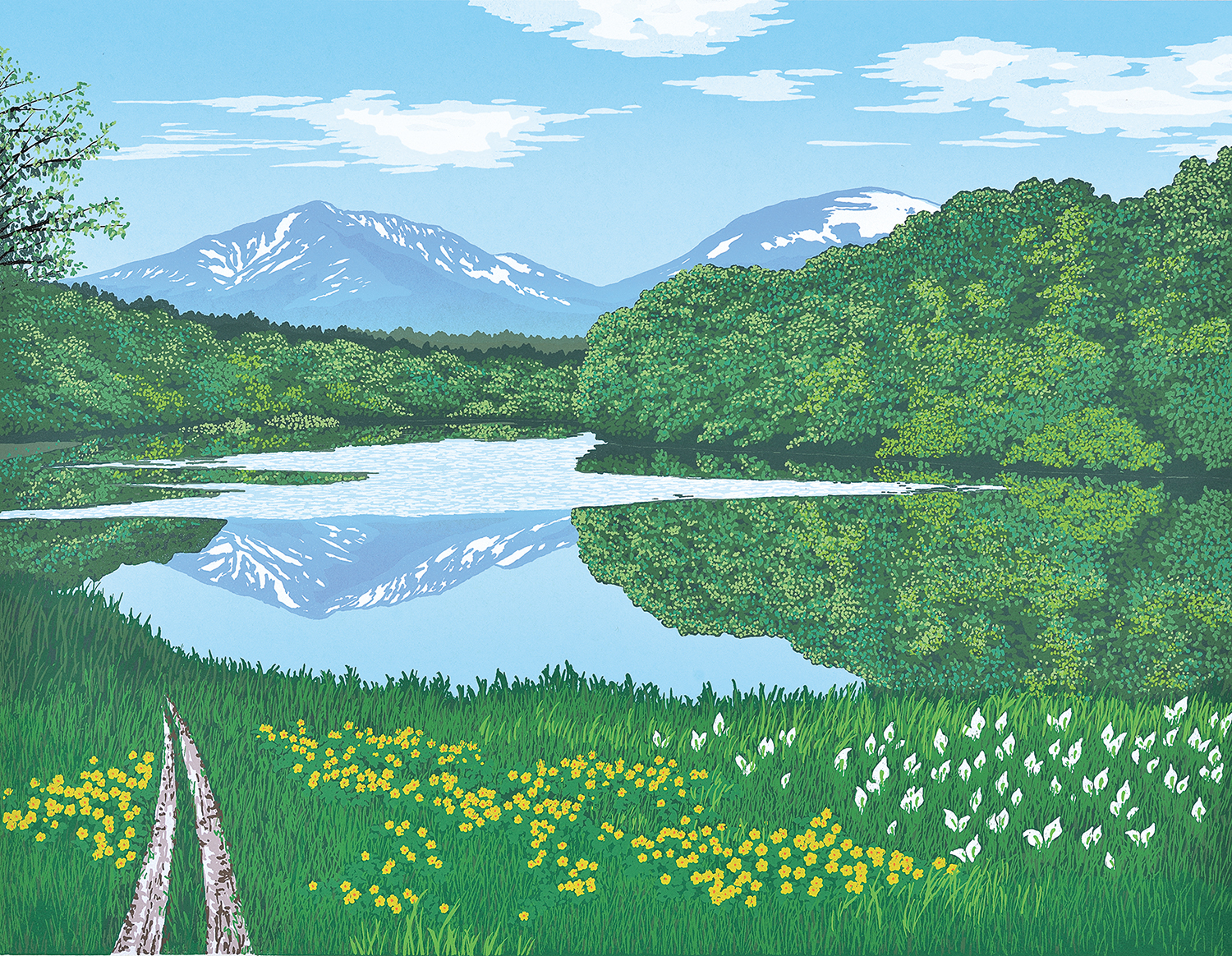 月山と五色沼 - 版画家 小暮真望